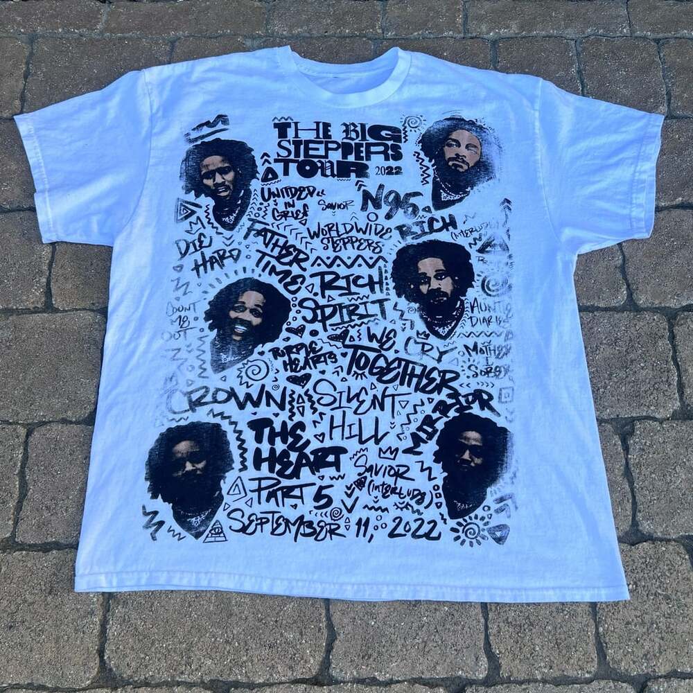 Kendrick Lamar Big Steppers Tour 2022 Graphic T-Shirt White Lot Boot 22” x27”